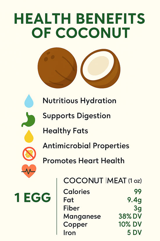 Health Benefits of Coconut: Water, Flesh, Milk, and Oil