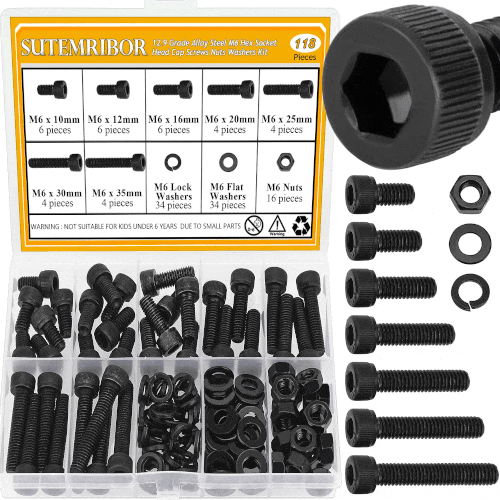 118 Pieces M6 Screws Nuts Washers Set Black